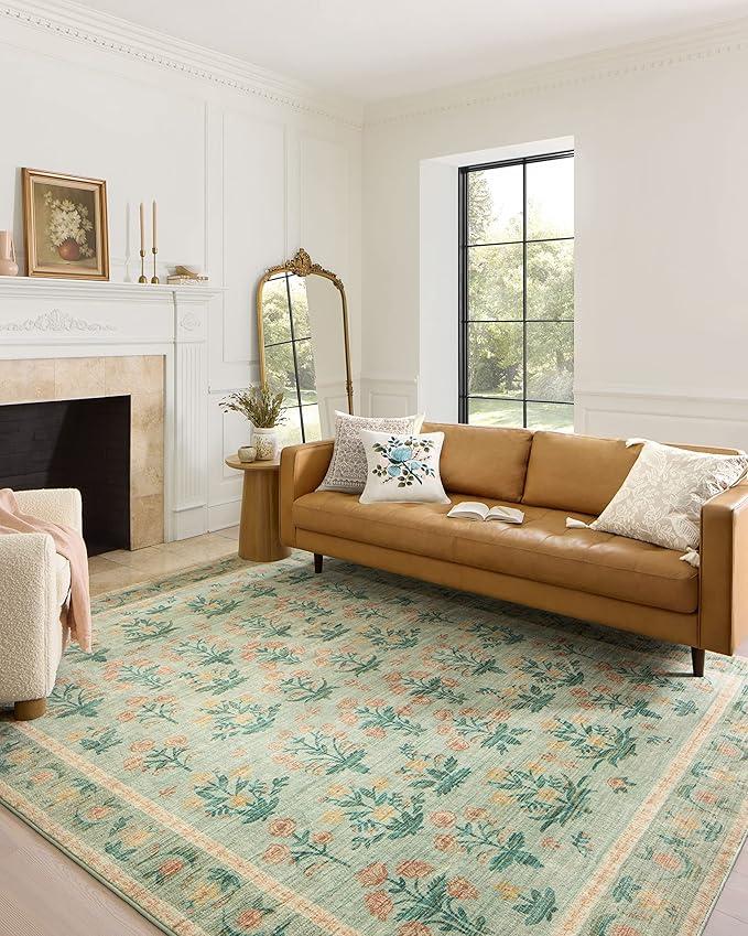 Loloi Rifle Paper Co. Eden Collection EDE-01 Mughal Rose Moss 2'-6" x 7'-6" by Loloi