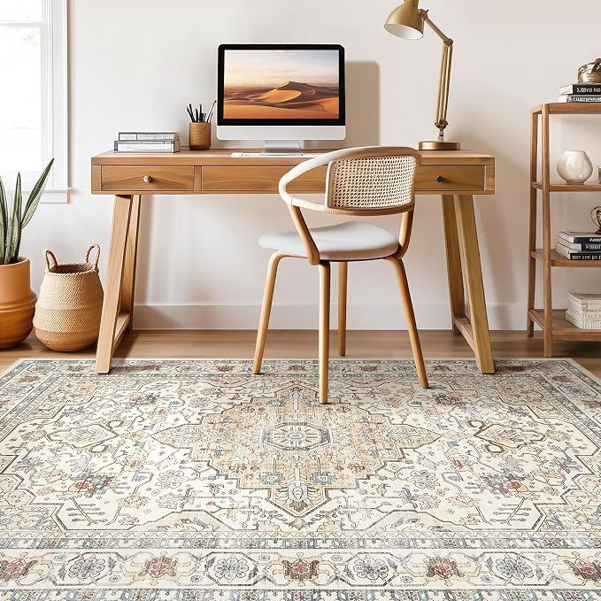 10x12 Area Rug Living Room: Washable Boho Large Neutral Vintage Soft Rugs Stain - Image 7