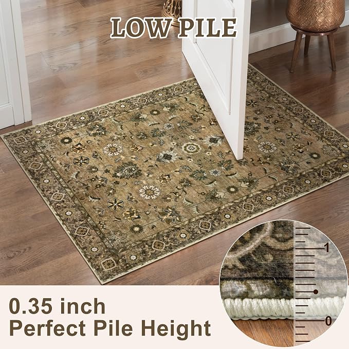 2x10 Hallway Runner Rug, Washable Non-Slip Vintage Floral Boho Runner Rug - Image 7