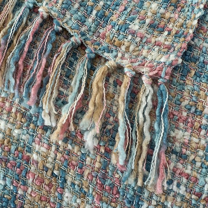 Multi-Color Pink Blue Cable Knitted Throw Blanket - Image 4
