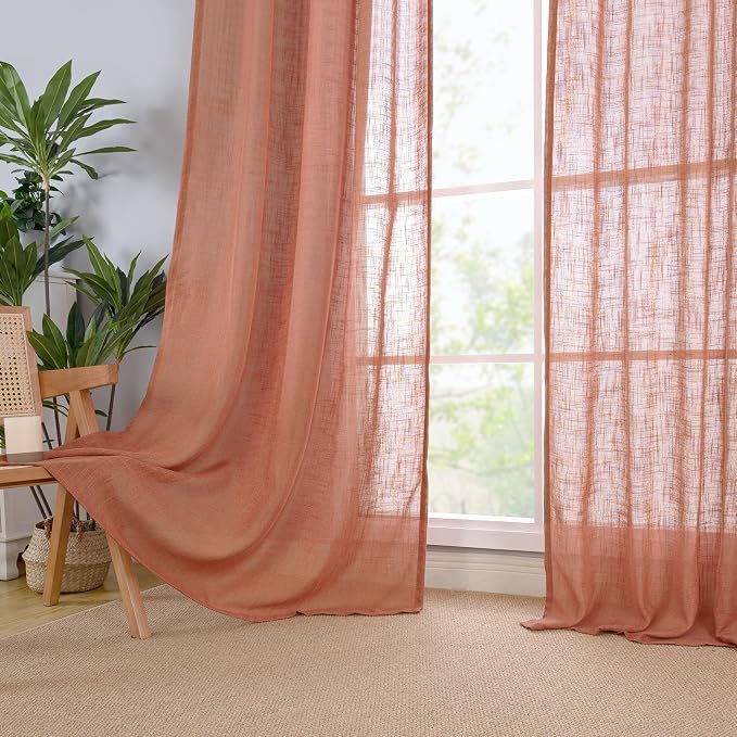 LAMIT 95 Inches Long Terracotta Linen Curtains - Image 9