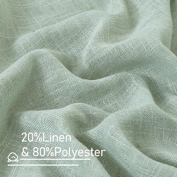 LAMIT Short Linen Window Curtains 30 Inches Long 2 Panels, Light Sage Semi - Image 2