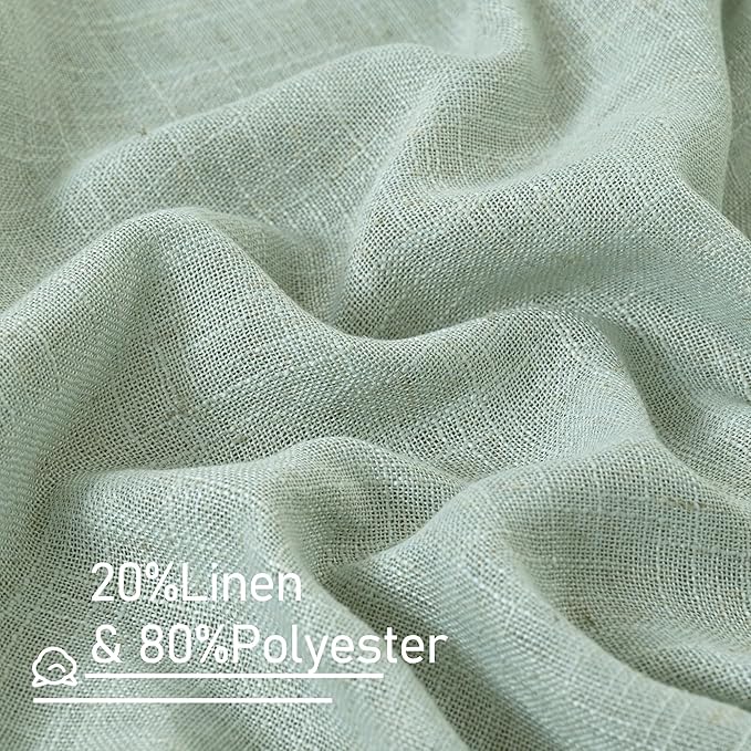 LAMIT Semi Sheer Linen Curtains 54 Inch Length 2 Panels, Light Sage Light - Image 2