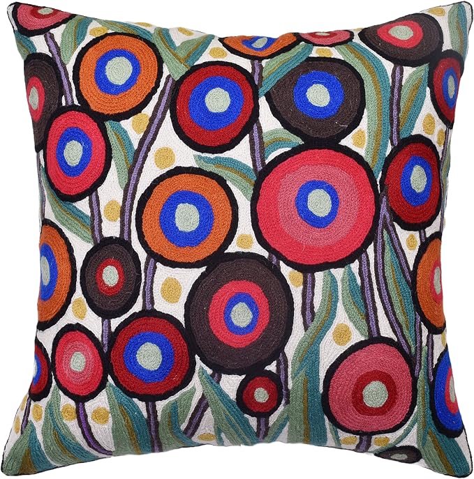 Floral Poppy Pillow Cover White Red Floral Outdoor Pillowcase Suzani Accent by Kashmir+Designs