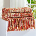 Multi-Color Dark Red Cable Knitted Throw Blanket by GINAMUSE