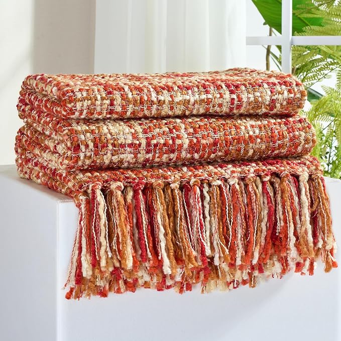 Multi-Color Dark Red Cable Knitted Throw Blanket by GINAMUSE