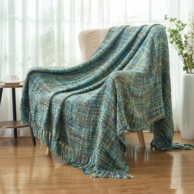 Multi-Color Green Cable Knitted Throw Blanket - Image 6