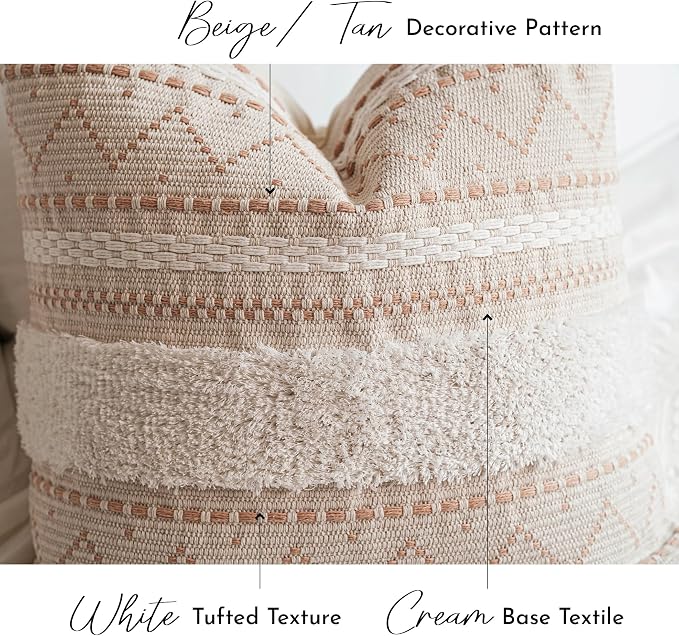 BlissBlush Decorative Throw Pillow Cover 18X18 Combo Set of 2 Square Cream - Image 8