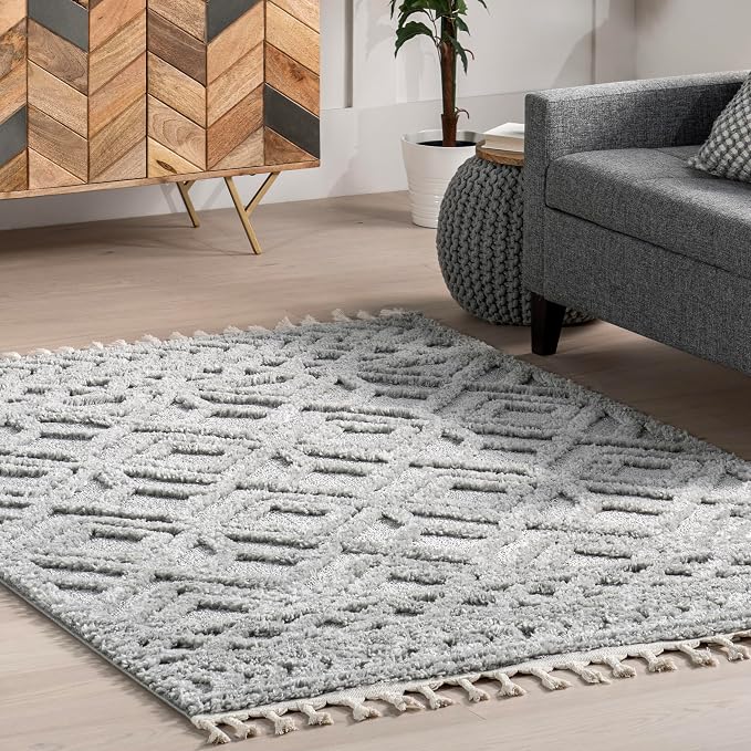 nuLOOM Akia Light Grey, Geometric Lattice, Soft and Textured, High Traffic - Image 8