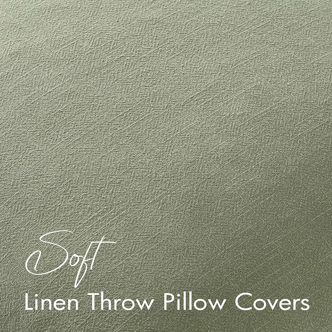 EMEMA Decorative Linen Throw Pillow Covers 26x26 Inch Grass Green Boho - Image 4