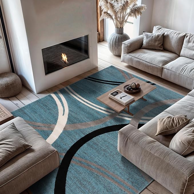 Rugshop Modern Wavy Circles Design Area Rug, Fade-Resistant Carpet - Image 4