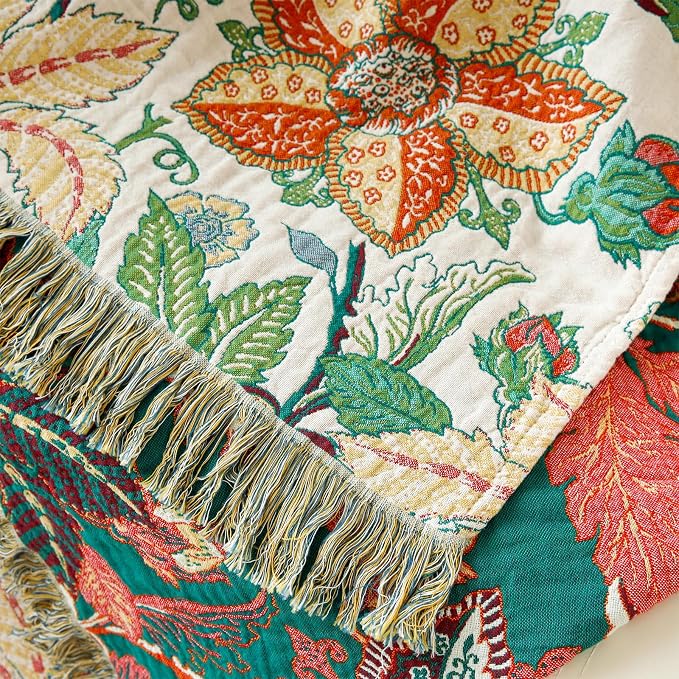 MSGKV Boho Throw Blanket for Bed Twin Size 100% Cotton Floral Blanket 60"x80" - Image 4