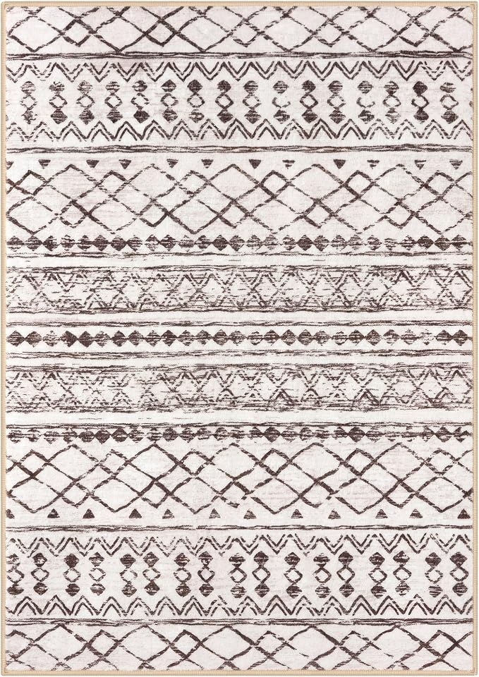 KUTA 5x7 Area Rugs Boho Brown Cream Washable Rug Non-Slip, Ultra Soft Geometric - Image 8