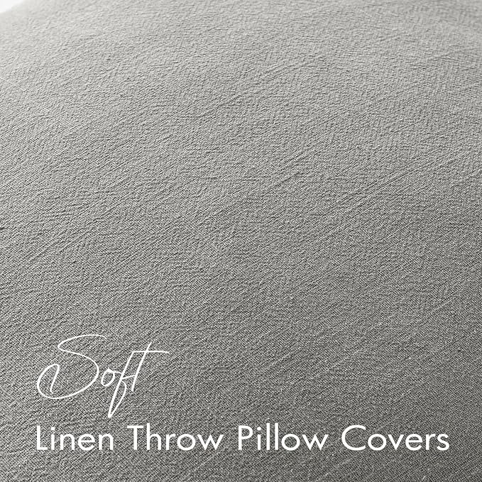 EMEMA Decorative Linen Throw Pillow Covers 22x22 Inch Light Grey Boho Farmhouse - Image 3