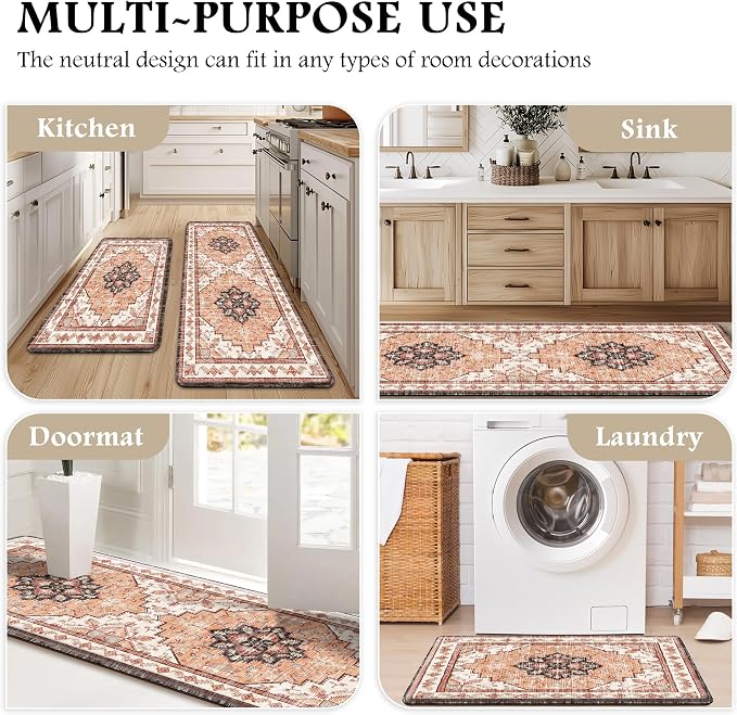 Boho Kitchen Mats for Floor 2 Piece Set Anti Fatigue Cushioned PVC Kitchen Rugs - Image 6