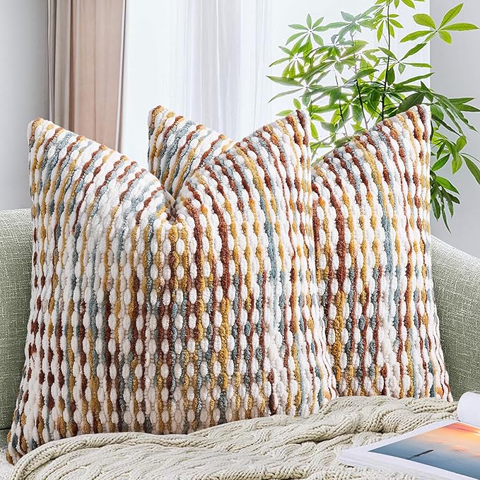 AmHoo Set of 2 Boho Chenille Pillow Cover Decorative Tufted Pillowcase by AmHootextile