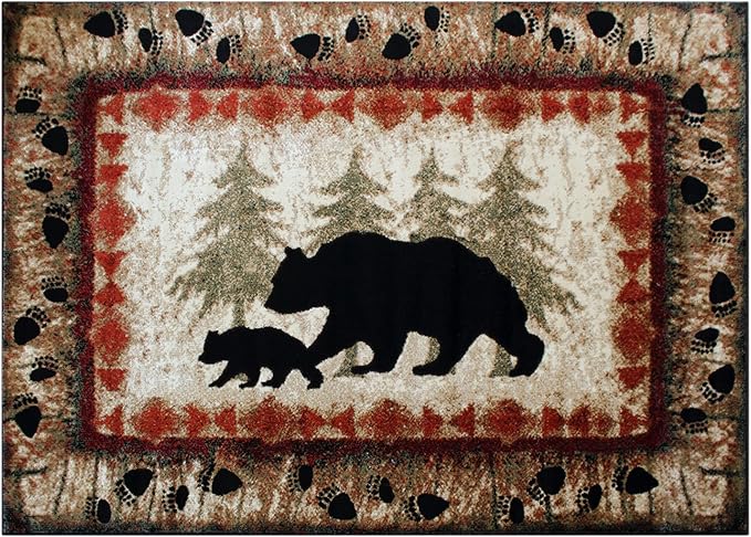 Masada Rugs, Cabin Lodge Area Rug Bear and Cub Scene - Image 4
