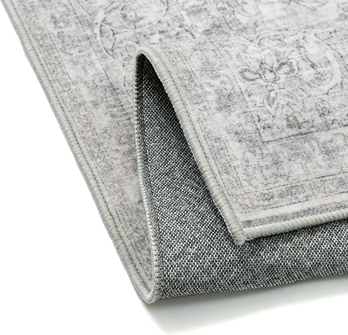 Gray Area Rug 6x9 for Living Room Washable Vintage Carpet Low Pile Non Slip - Image 7