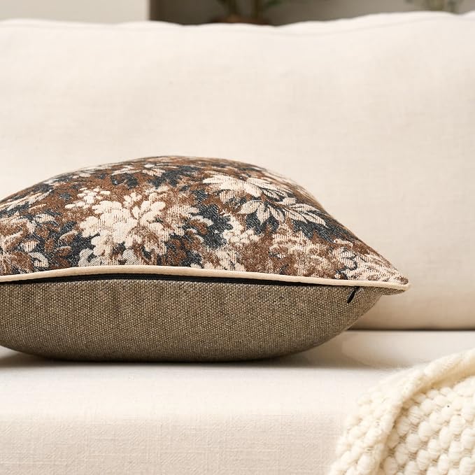Yangest Neutral Floral Pillow Cover 12 x 20 Inches, Vintage Chenille Rectangle - Image 3