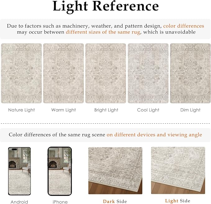 Beige 2x6 Runner Rug Washable Vintage Long Carpet - Image 7