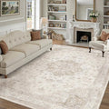 Beige Area Rug 8x10 Washable Vintage Carpet by PureCozy