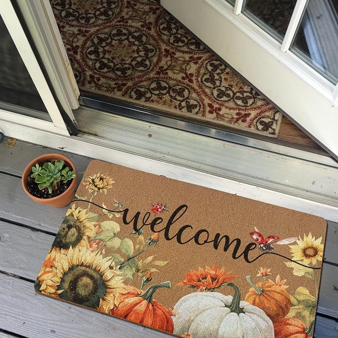 Fall Pumpkin Welcome Door Mat, Autumn Thanksgiving Welcome Front Door Mat - Image 6