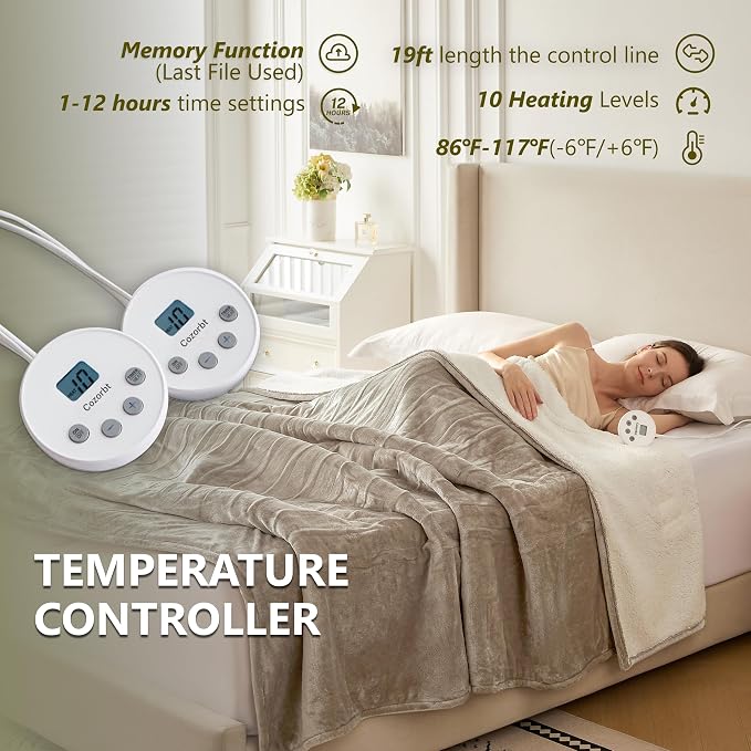 Heat Blanket 90”x100” King Size-Dual Control, Soft Flannel & Sherpa Electric - Image 5