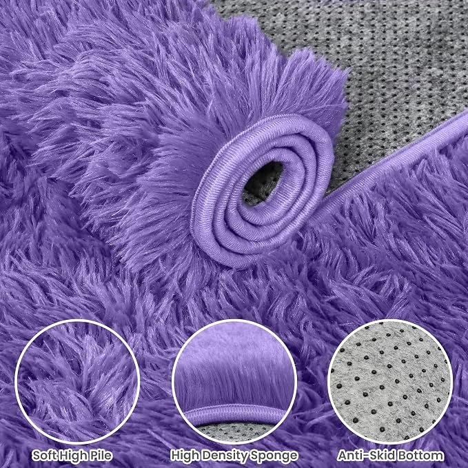 8x10 Area Rugs for Living Room Rug: Soft Fluffy Shag Purple Rugs for Bedroom - Image 6