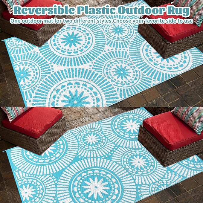 Ileading Large Plastic Outdoor Rug 8x10ft Modern Geometric Style Reversible - Image 4