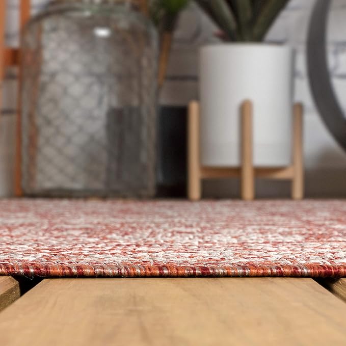 JONATHAN Y Weave Floral Indoor Outdoor Square Area Rug 3X3 Red/Taupe, Tela - Image 6