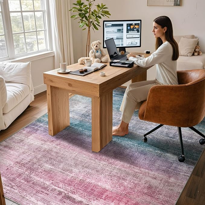 Kokia Abstract Area Rugs Boho Washable Distressed Retro Indoor 6x9 Rug - Image 2