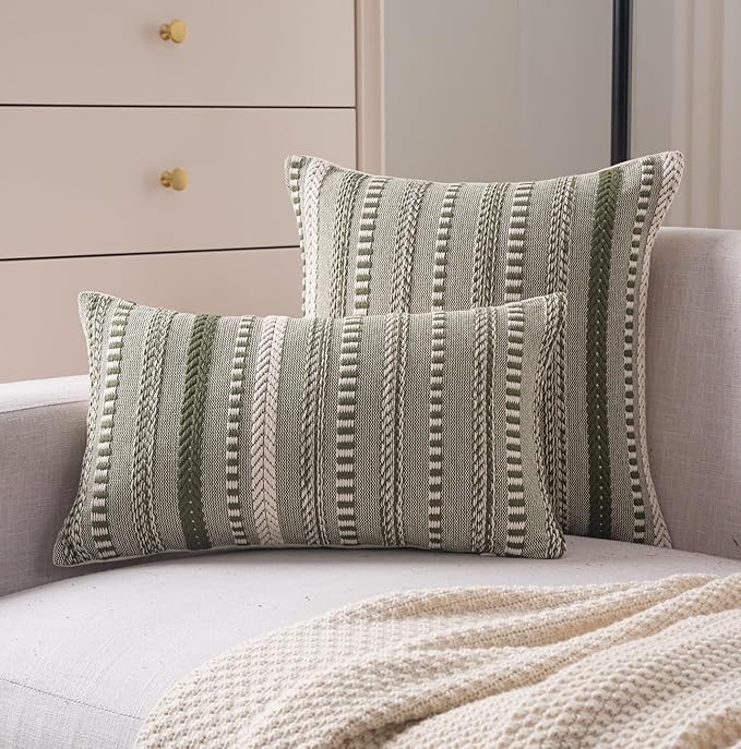 Boho Throw Pillow Covers 22x22 Inch Set of 2, Farmhouse Decorative Couch Pillow - Image 2