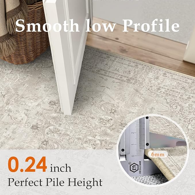 Beige 2x6 Runner Rug Washable Vintage Long Carpet - Image 2
