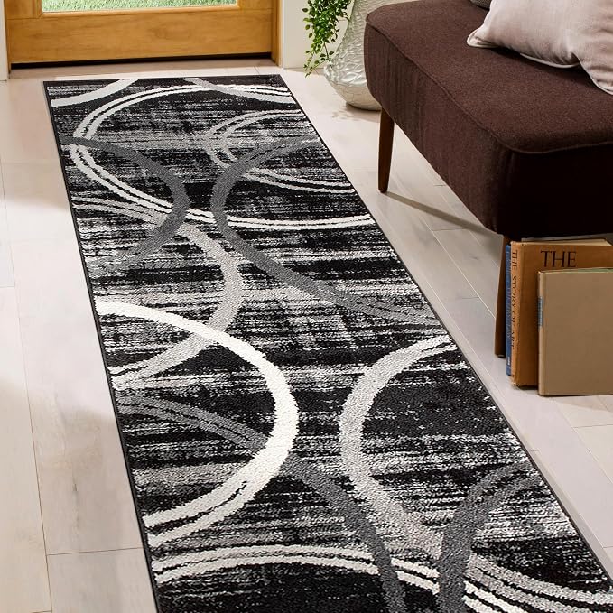 Rugshop Modern Wavy Circles Design Runner Rug, Fade-Resistant Carpet - Image 9