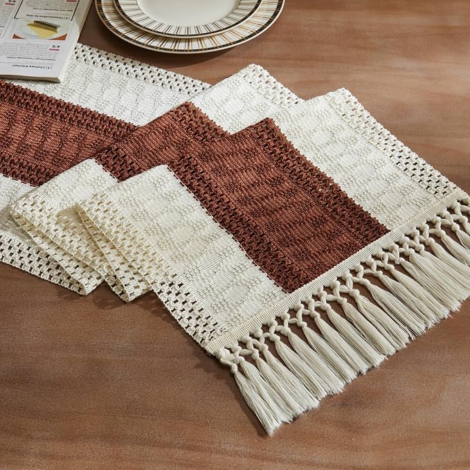 ZeeMart Macrame Style Bicolor Stitching Table Runner, 14 x 90 Inch by ZEEMARTONLINE