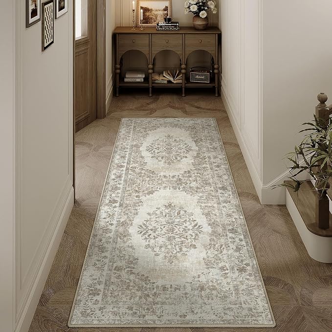 2x6 Runner Rug Beige Washable Hallway Kitchen Bedroom Vintage Distressed - Image 4