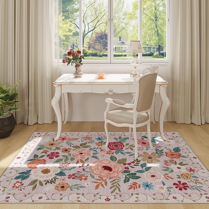 DUKINO 4x6 Feet Office Chair Mat, Lightweight Non Slip Washable Floral Area Rug - Image 2