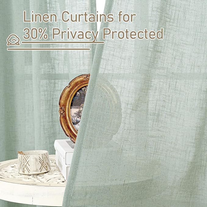 LAMIT 54 Inch Semi Sheer Window Linen Curtains, Light Filtering Panels Back Tab - Image 5