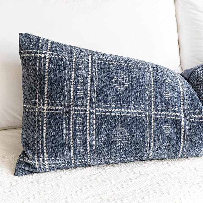 BlissBlush Dark Blue Boho Lumbar Throw Pillow Cover 14X36, Decorative Long - Image 5