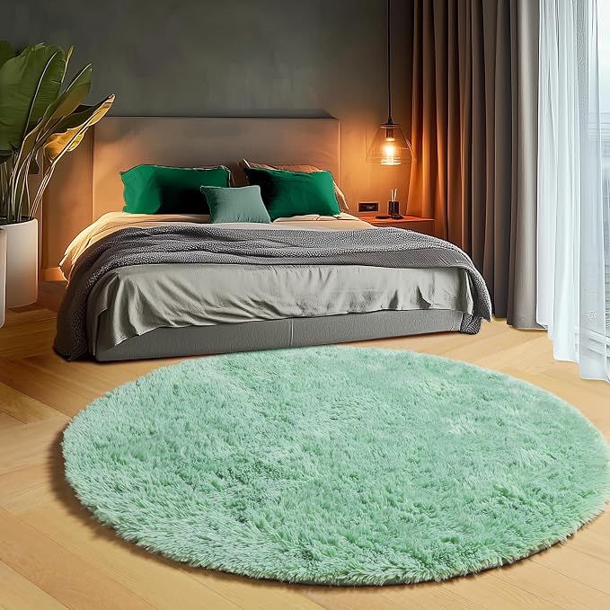 ONASAR Sage Green Round Area Rugs 6ft, Fluffy Soft Bedroom Circle Rug - Image 4