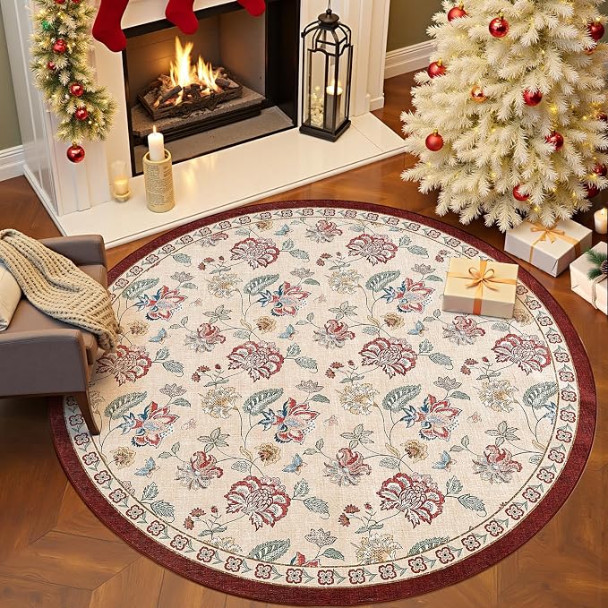 jinchan Elora 6ft Floral Round Rug by JINCHAN