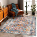 Washable Area Rug 3'x5' Rugs for Living Room Retro Flowers Machine Non-Slip by CHAMPLANT