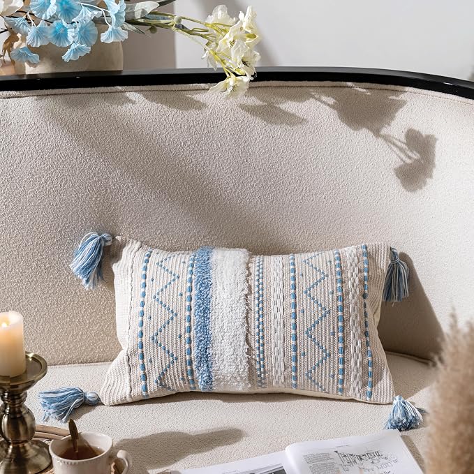 BlissBlush Blue Decorative Lumbar Throw Pillow Cover 12x20 Combo Set of 2 - Image 3