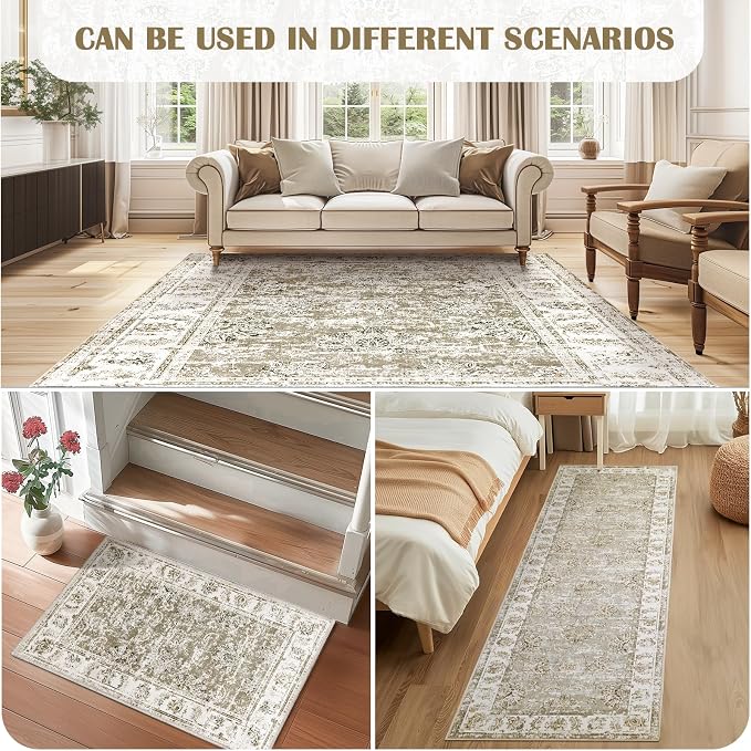 jinchan Fiora Runner Rug 3x10-2pcs Kitchen Washable Vintage Hallway Rug Floral - Image 7