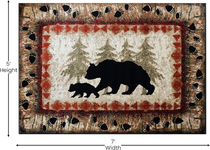 Masada Rugs, Cabin Lodge Area Rug Bear and Cub Scene - Image 2