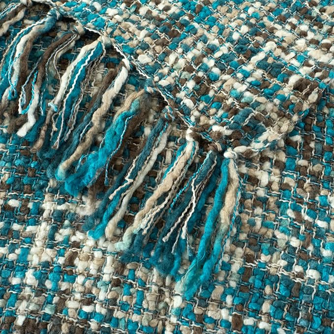 Multi-Color Teal Cable Knitted Throw Blanket - Image 4