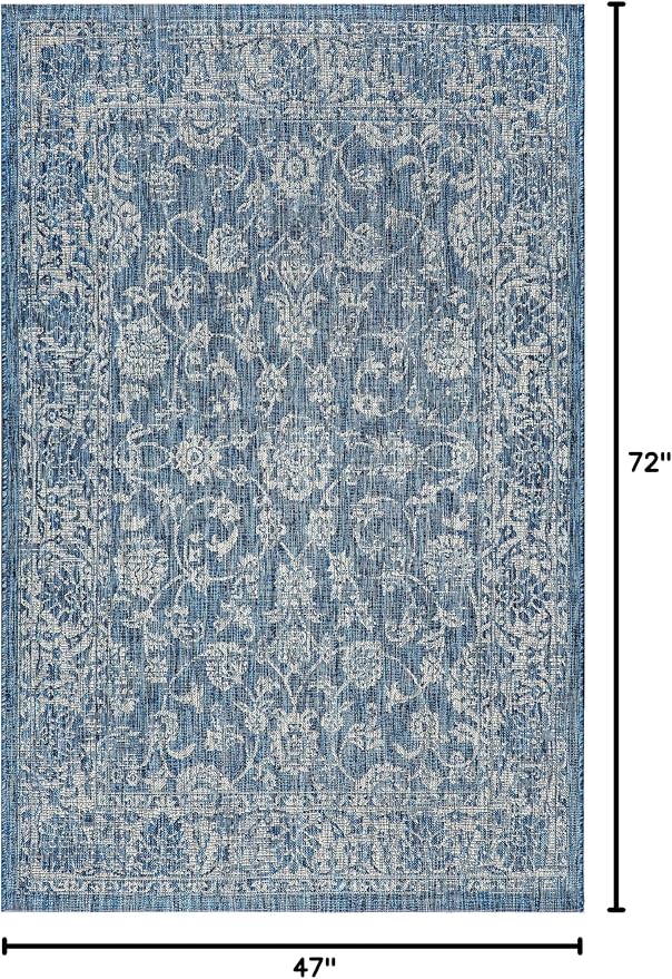 JONATHAN Y Weave Floral Indoor Outdoor Area Rug 4X6 Navy/Gray, Tela Bohemian - Image 2