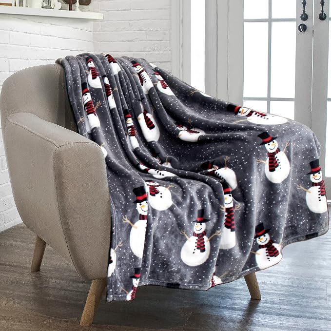 PAVILIA Christmas Snowman Throw Blanket | Grey Christmas Fleece Blanket | Soft - Image 8