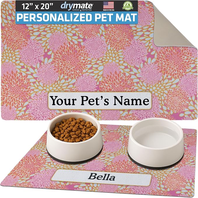 Drymate Personalized Pet Bowl Placemat, Custom Dog & Cat Food Feeding Mat by Drymate