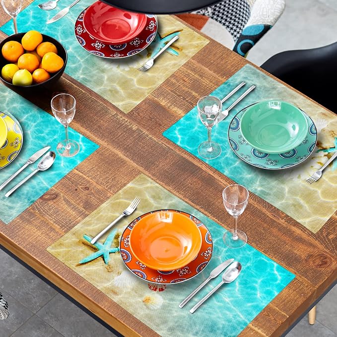 Giwawa Ocean Starfish Placemats Set of 4, Nautical Seashell Coral Coastal Linen - Image 8